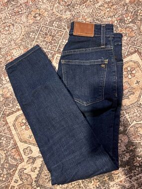 Madewell Dark Blue Denim Jeans with Brown Leather Patch